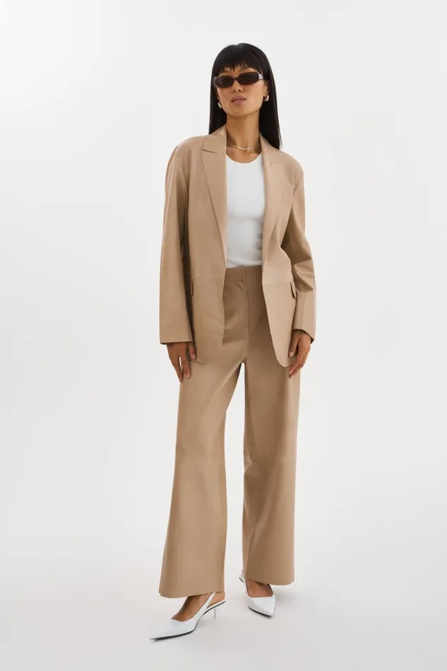 Women QUIRINA Leather Blazer Beige LAMARQUE Blazers