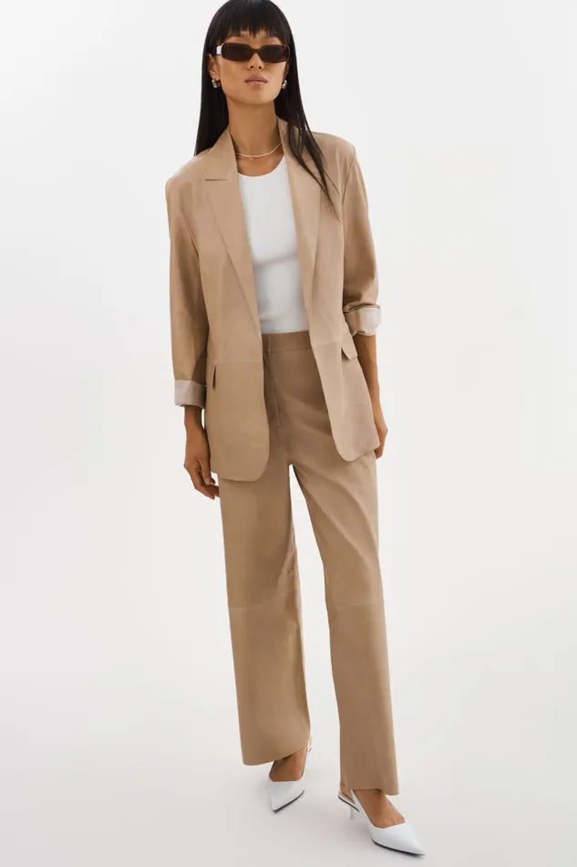 Women QUIRINA Leather Blazer Beige LAMARQUE Blazers