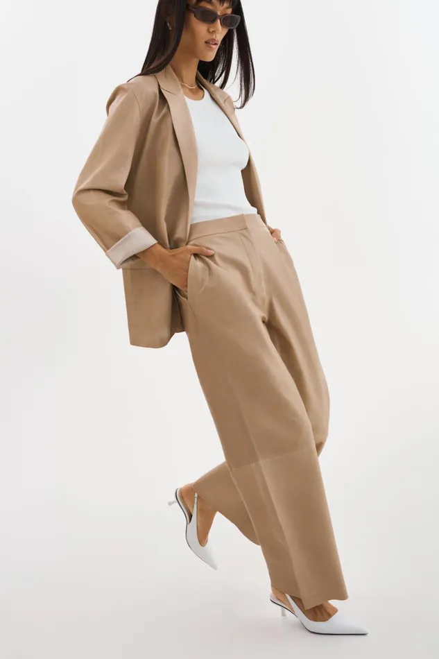 Women QUIRINA Leather Blazer Beige LAMARQUE Blazers