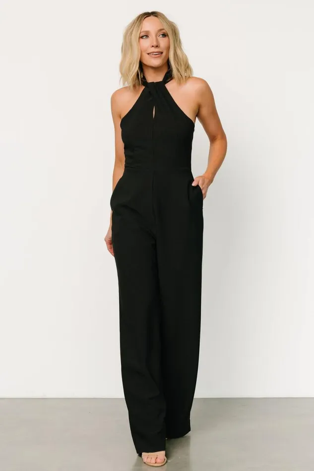 Women Raya Halter Jumpsuit Black Baltic Born Jumpsuits and Rompers