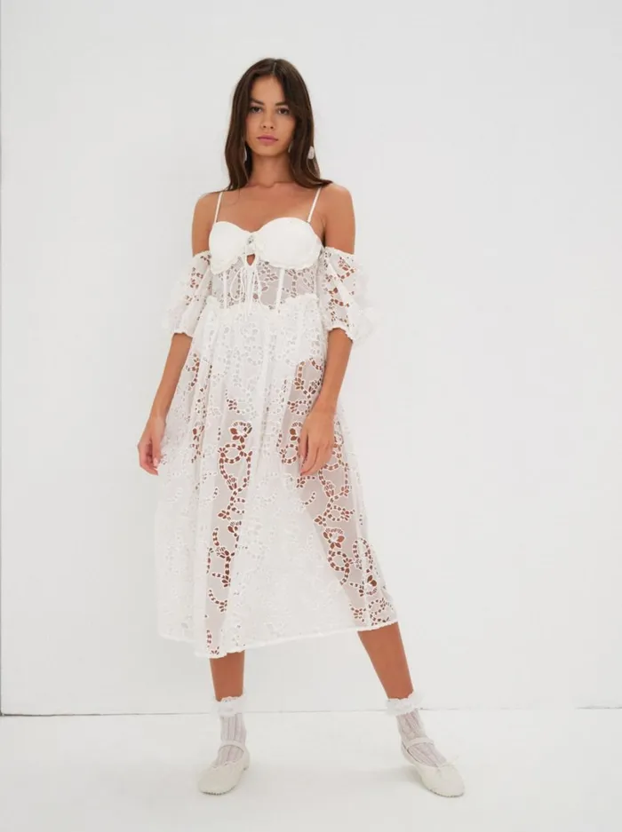 Women Romi Midi Dress White For Love and Lemons Dresses
