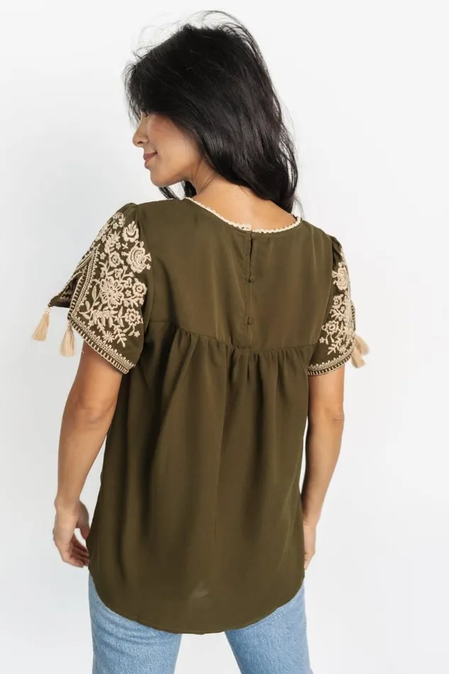 Women Royce Embroidered Top Olive Baltic Born Blouses and Shirts