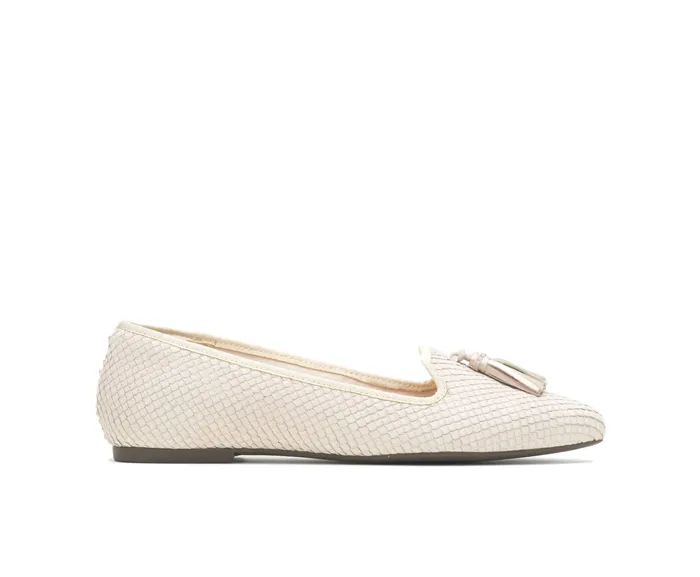 Women Sadie Tassel SlipOn Eggnog Cobra Leather Flats and SlipOns Hush Puppies