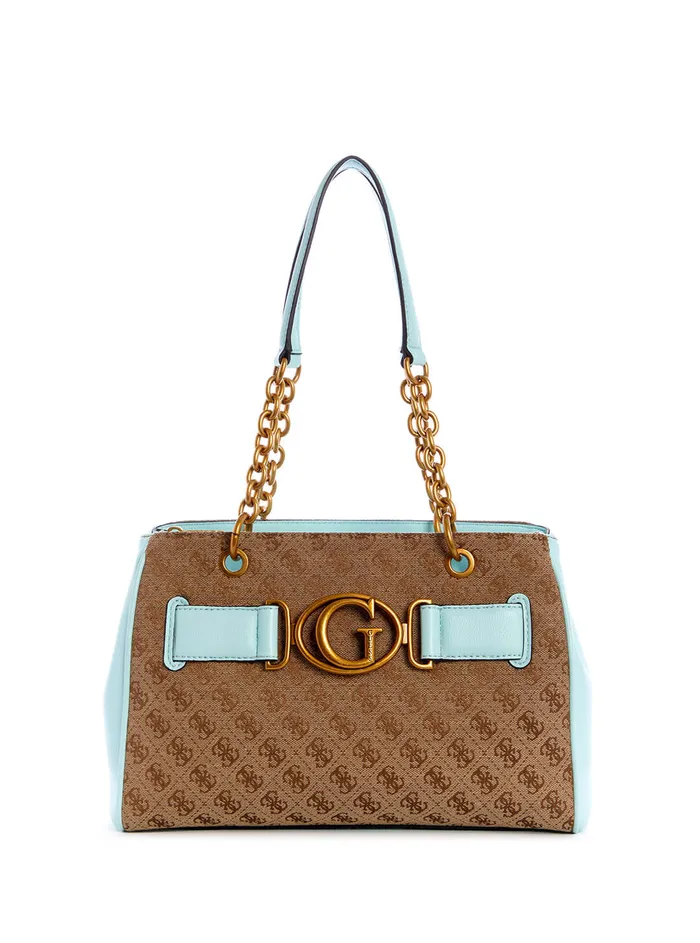 Women Satchel GUESS Brown Blue Aviana Luxury Satchel