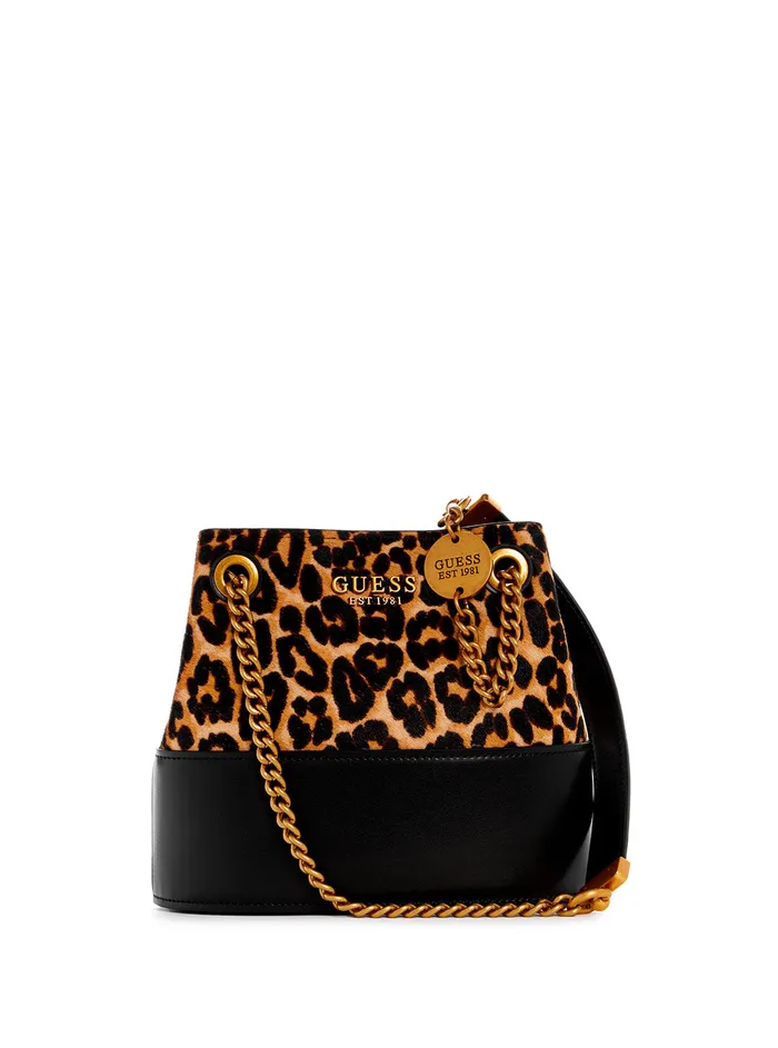 Women Satchel GUESS Leopard Iseline Bucket Bag