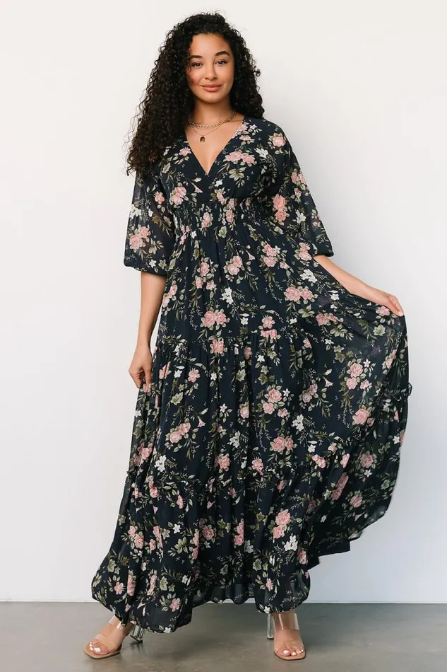 Women Sawyer Tiered Maxi Dress Navy Pink Baltic Born Maxi Dresses