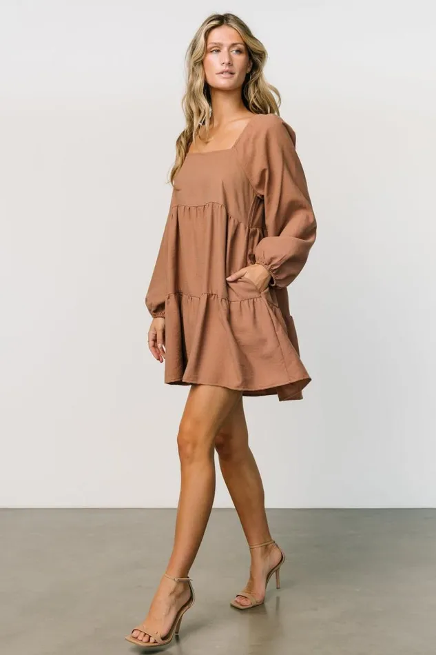 Women Selena Tiered Mini Dress Dusty Mauve Baltic Born Short Dresses