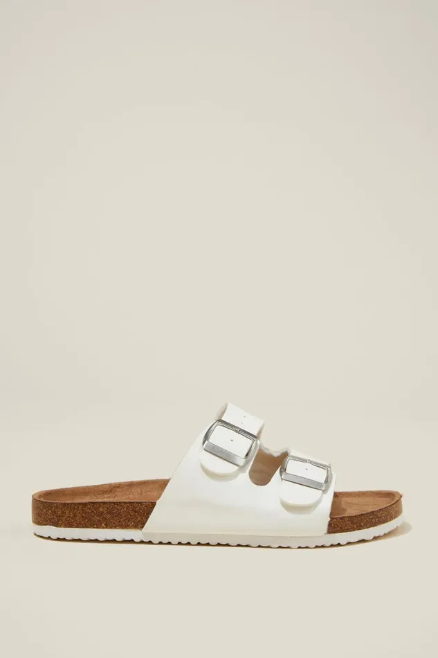 Women Shoes and Slippers Cotton On Rex Double Buckle Slide White Texture