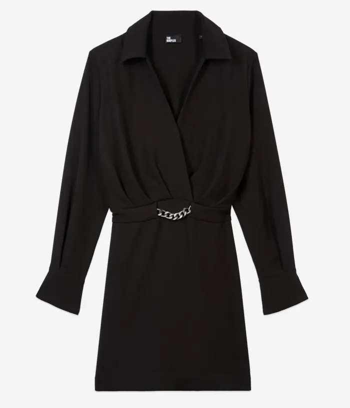 Women Short Black Crepe Dress With Chain THE KOOPLES Dresses and Jumpsuits