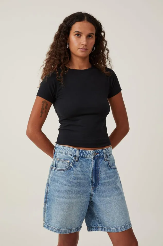 Women Skirts and Shorts Cotton On Relaxed Denim Short Lake Bluecarpenter