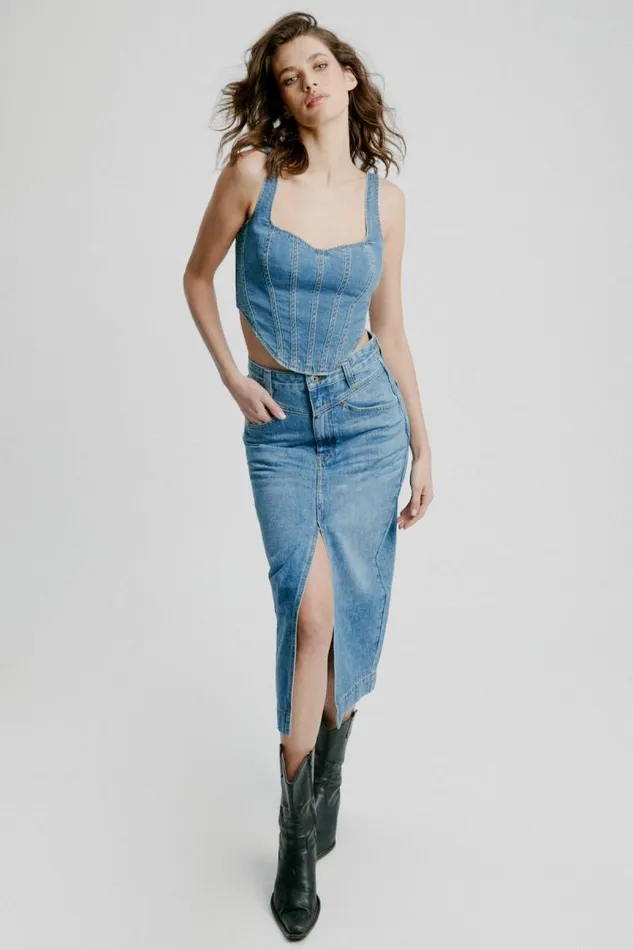 Women Skirts Bardot Jonah Midi Denim Skirt In Vintage Vintage