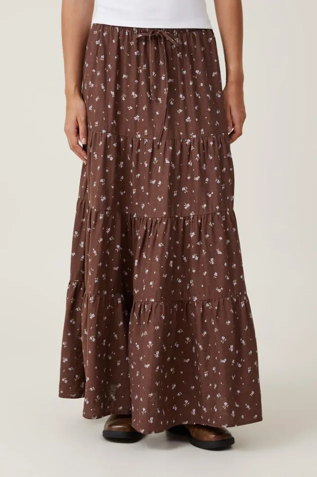 Women Skirts Cotton On Haven Tiered Maxi Skirt Esme Ditsy Dark Oak