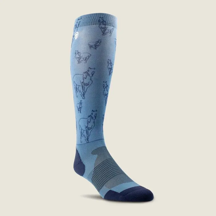 Women Socks Ariat AriatTEK Slim Printed Socks Navy Horse Print