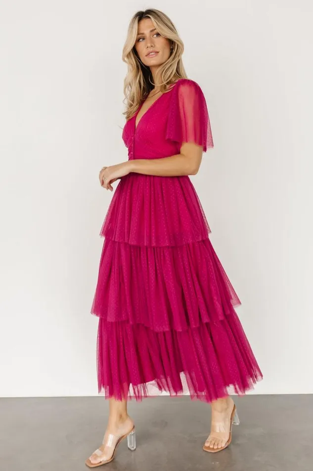 Women Starlet Tiered Maxi Dress Magenta Berry Baltic Born Tulle Styles