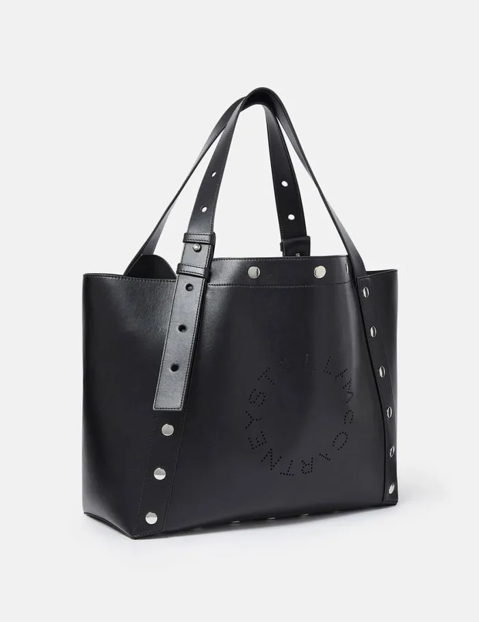 Women Stella Studs Large Tote Bag Pitch Black Stella McCartney Logo Bag Women Stella Studs Large Tote Bag Pitch Black Stella McCartney Logo Bag
