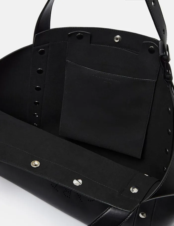 Women Stella Studs Large Tote Bag Pitch Black Stella McCartney Logo Bag Women Stella Studs Large Tote Bag Pitch Black Stella McCartney Logo Bag