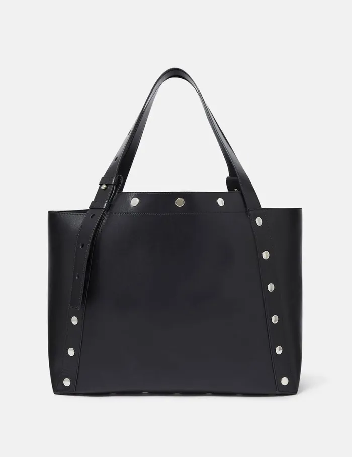 Women Stella Studs Large Tote Bag Pitch Black Stella McCartney Logo Bag Women Stella Studs Large Tote Bag Pitch Black Stella McCartney Logo Bag