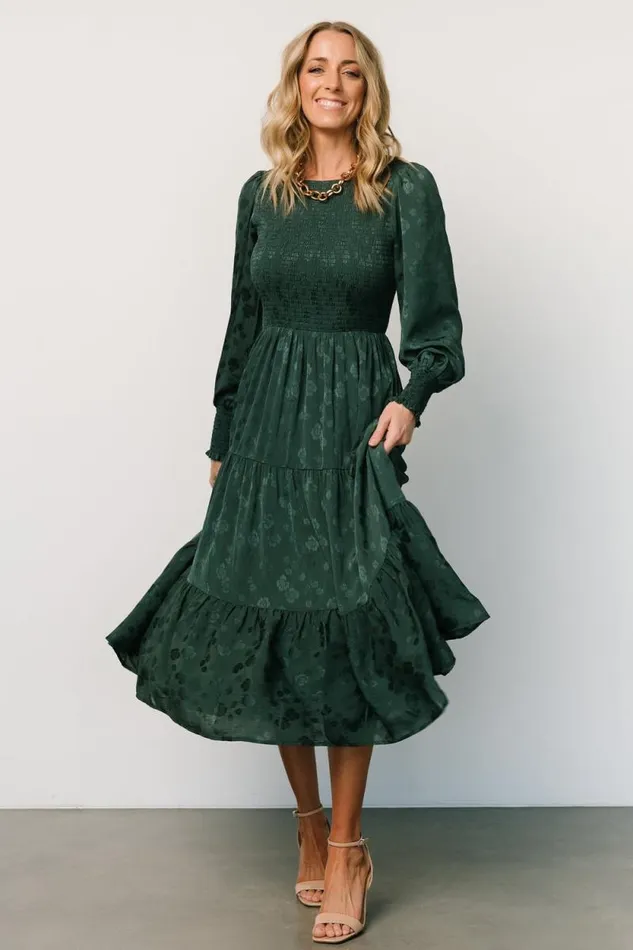 Women Stockholm Smocked Dress Dark Green Baltic Born Midi Dresses