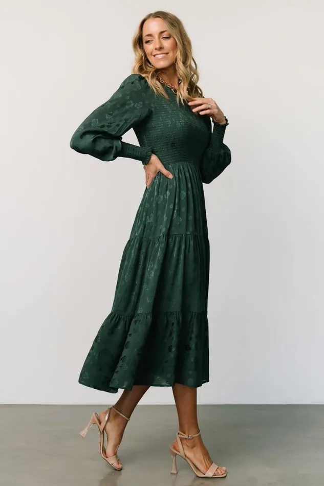 Women Stockholm Smocked Dress Dark Green Baltic Born Midi Dresses