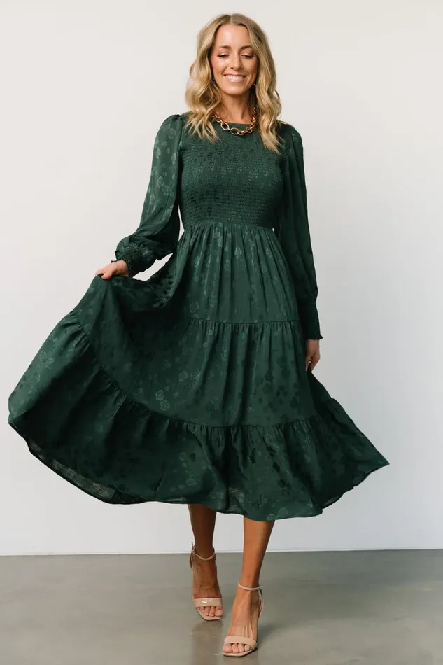 Women Stockholm Smocked Dress Dark Green Baltic Born Midi Dresses