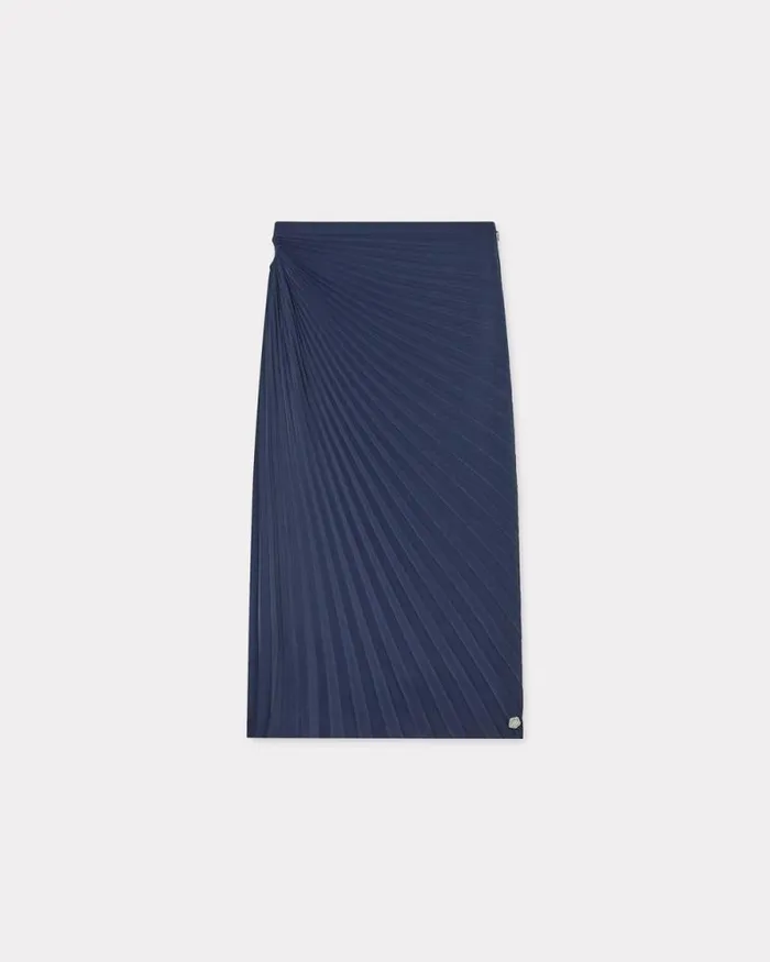 Women Sunray Pleats Midi Skirt Blue Black Kenzo Dresses And Skirts