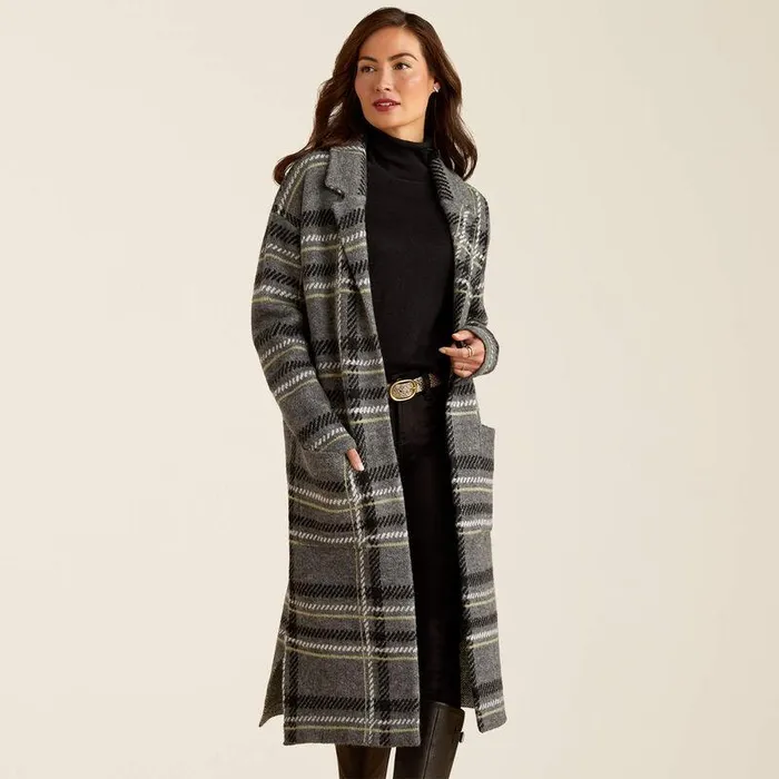 Women Sweaters and Cardigans Ariat Ballston Cardigan Charcoal Plaid