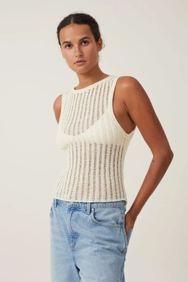 Women Sweaters and Cardigans Cotton On Ladder Knit Boatneck Tank Ecru