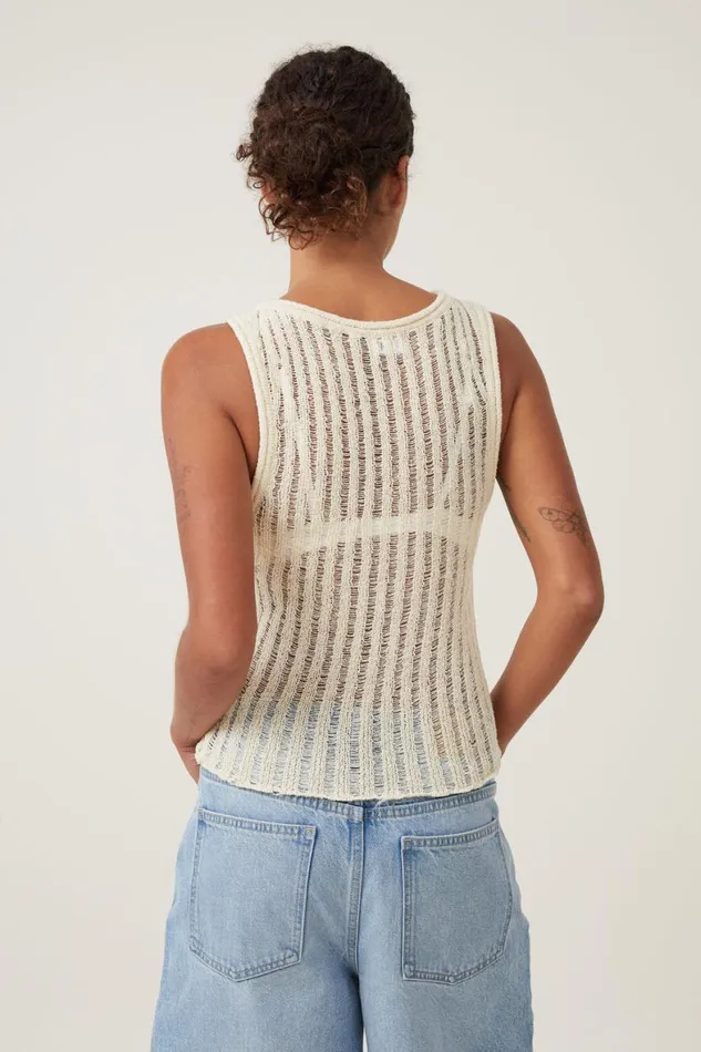 Women Sweaters and Cardigans Cotton On Ladder Knit Boatneck Tank Ecru