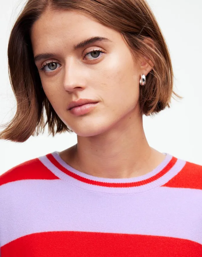 Women Sweaters Madewell Cashmere Relaxed Crewneck Sweater Hthr Cherry Stripe