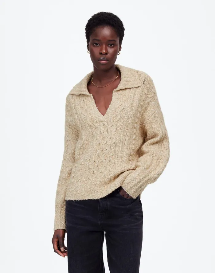 Women Sweaters Madewell CottonMerino Wool Blend CableKnit Sweater Sand
