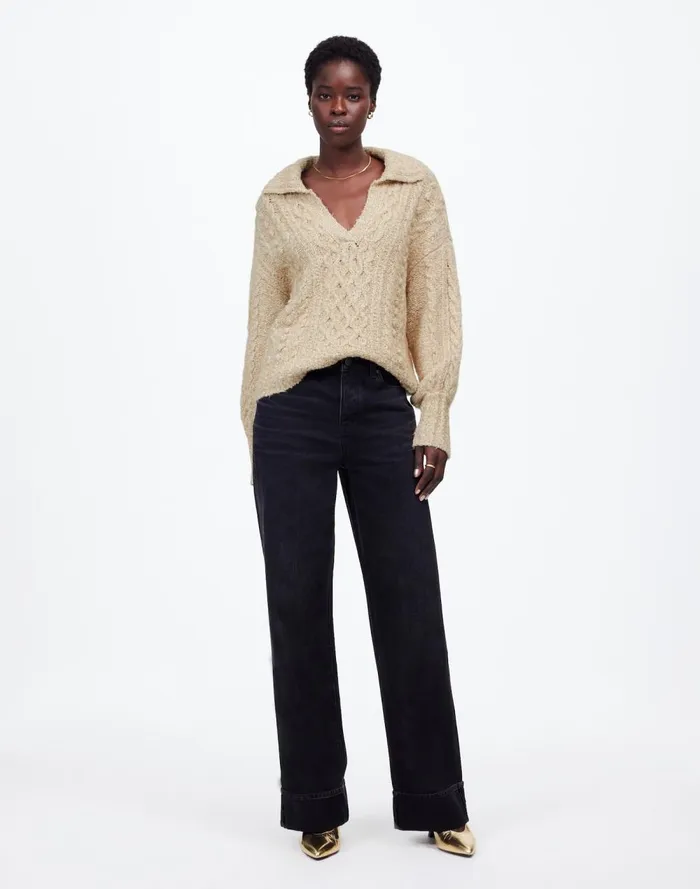 Women Sweaters Madewell CottonMerino Wool Blend CableKnit Sweater Sand