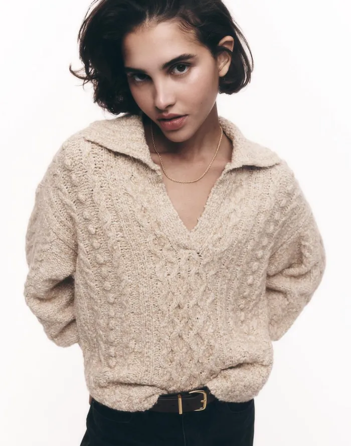 Women Sweaters Madewell CottonMerino Wool Blend CableKnit Sweater Sand
