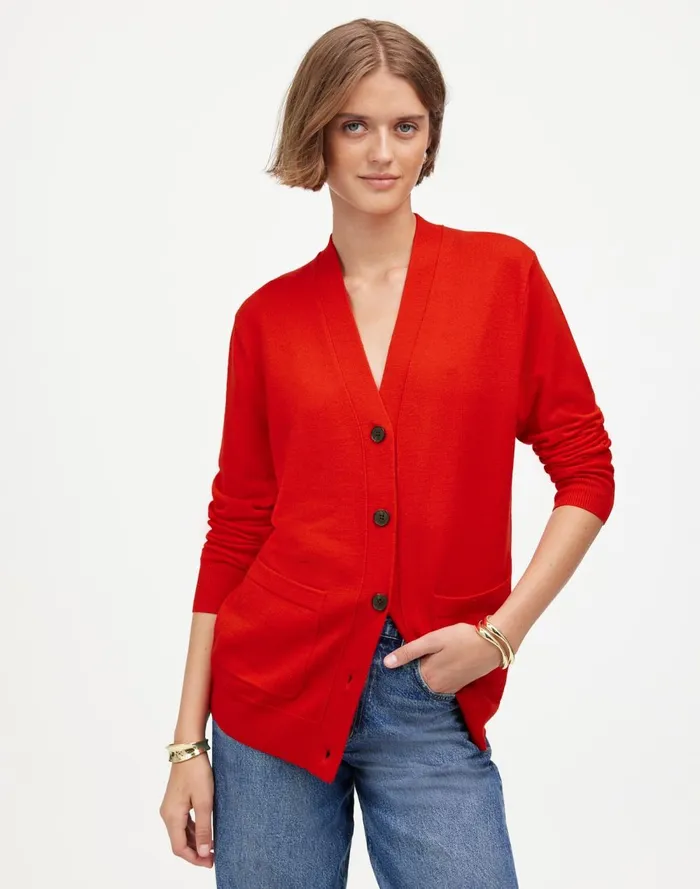 Women Sweaters Madewell Merino Wool Boyfriend Cardigan Bright Cherry