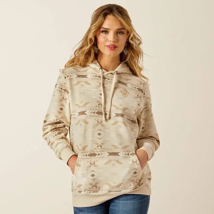 Women Sweatshirts and Hoodies Ariat Ariat Logo 20 Hoodie Sandstone Southwest Print