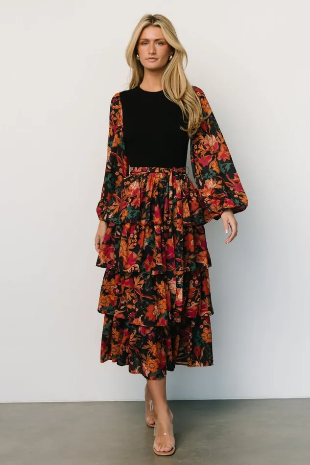Women Sylvie Tiered Midi Dress Black Multi Baltic Born Midi Dresses