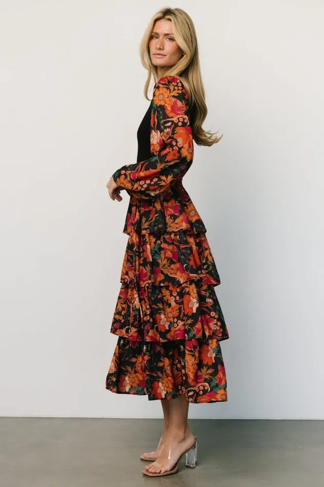 Women Sylvie Tiered Midi Dress Black Multi Baltic Born Midi Dresses