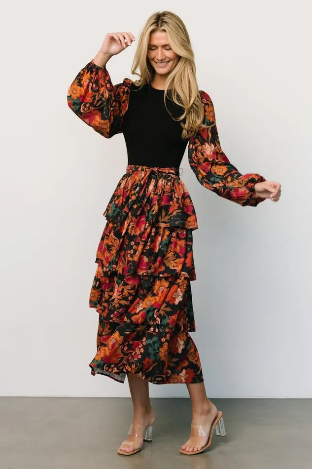 Women Sylvie Tiered Midi Dress Black Multi Baltic Born Midi Dresses