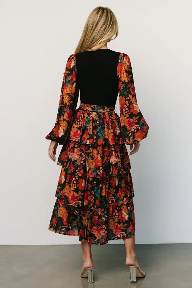 Women Sylvie Tiered Midi Dress Black Multi Baltic Born Midi Dresses