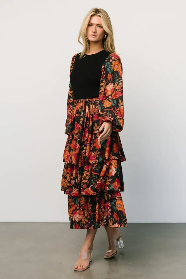 Women Sylvie Tiered Midi Dress Black Multi Baltic Born Midi Dresses