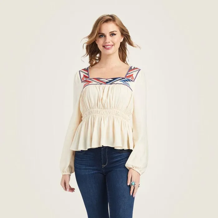 Women TShirts and Tops Ariat Jacquard Chimayo Top Buttercream