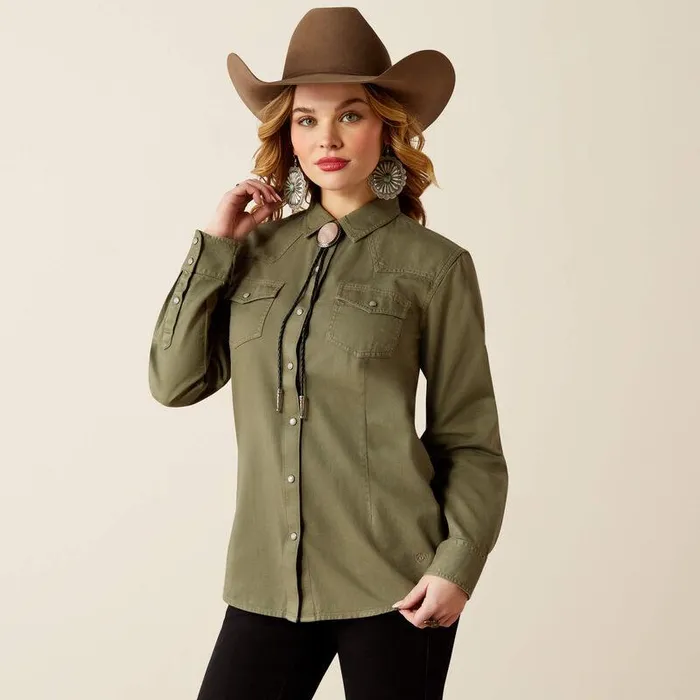 Women TShirts and Tops Ariat Jurlington Snap Shirt Sea Spray