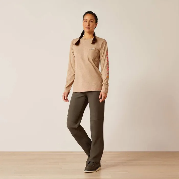 Women TShirts and Tops Ariat Rebar Workman Logo TShirt Oatmeal Heatherdesert Rose