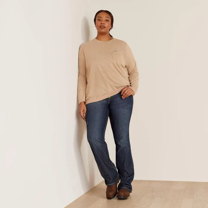 Women TShirts and Tops Ariat Rebar Workman Logo TShirt Oatmeal Heatherdesert Rose