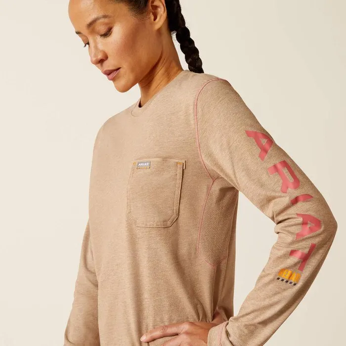 Women TShirts and Tops Ariat Rebar Workman Logo TShirt Oatmeal Heatherdesert Rose