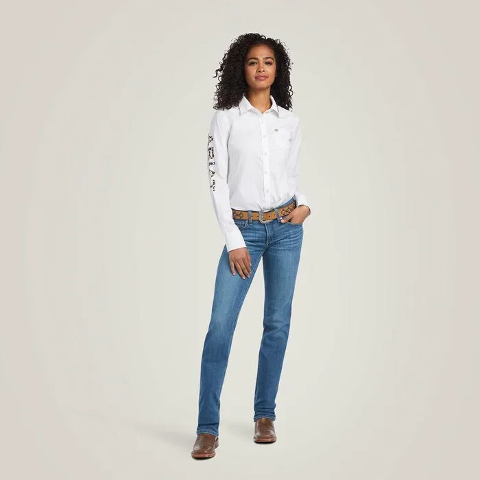 Women TShirts and Tops Ariat Team Kirby Stretch Shirt White Wand Leopard Logo