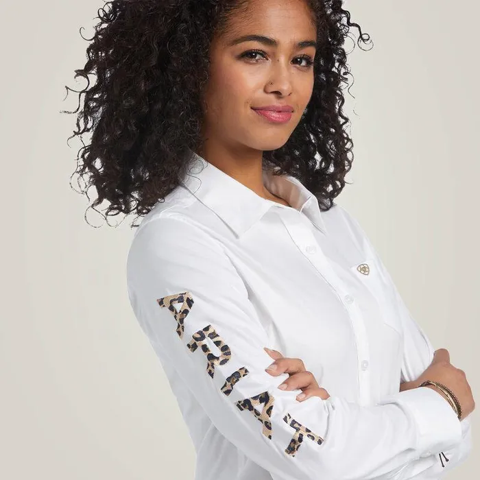 Women TShirts and Tops Ariat Team Kirby Stretch Shirt White Wand Leopard Logo