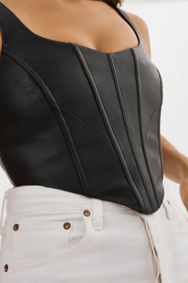 Women TABIA Leather Corset Top Black LAMARQUE Tops
