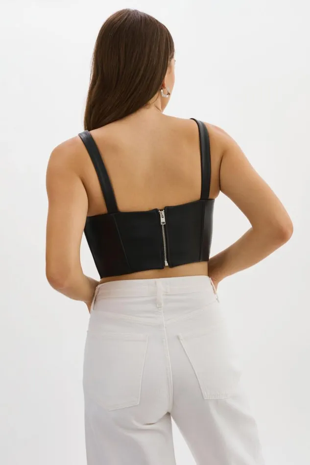 Women TABIA Leather Corset Top Black LAMARQUE Tops