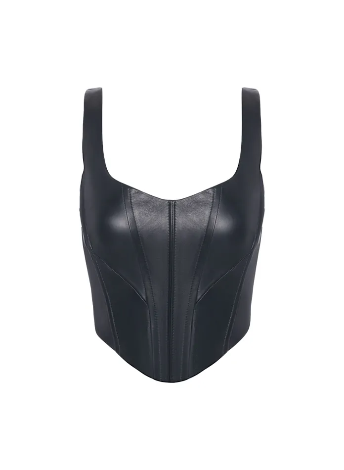 Women TABIA Leather Corset Top Black LAMARQUE Tops