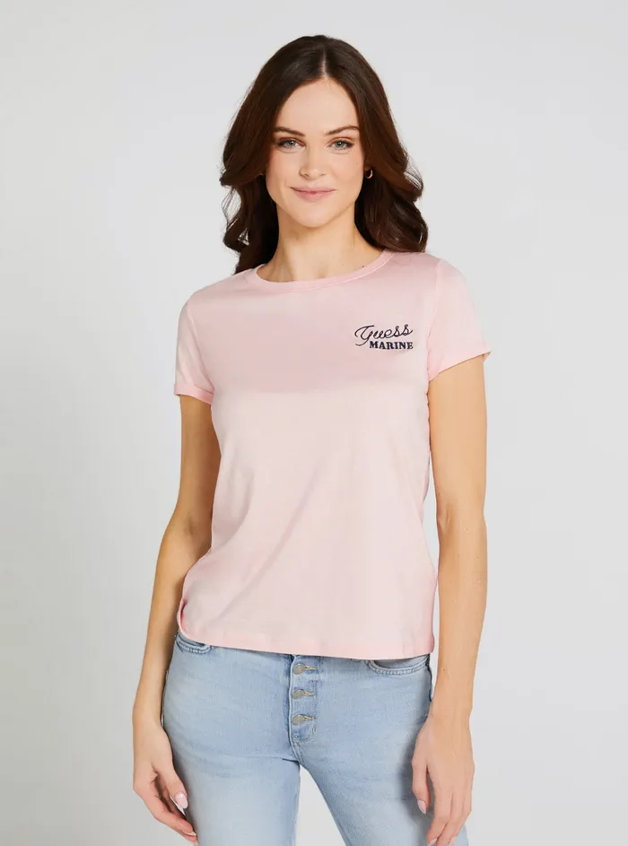 Women Tees and Tanks GUESS Eco Calm Pink Marine Logo Tshirt
